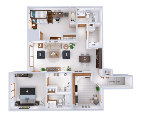 Floor plan for 2 beds, 2 baths, 1219 sqft
